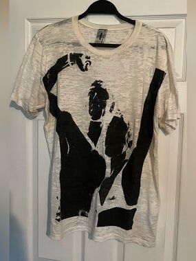 Wet Cement Men’s White & Black Graphic Crewneck T-Shirt - Large